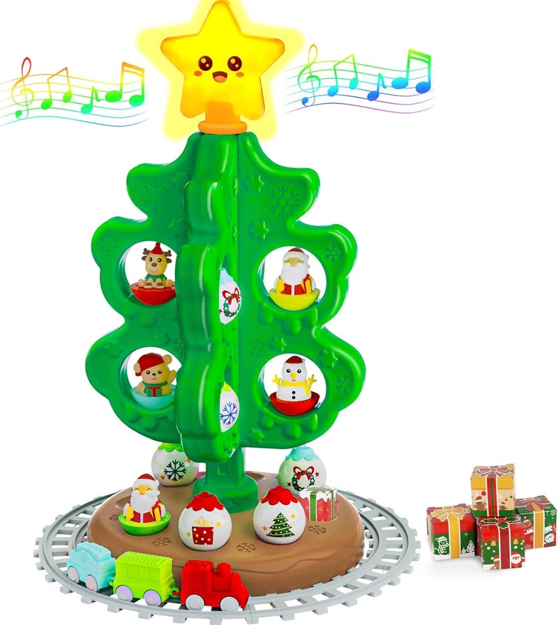 Handwell My First Christmas Tree for Kids, Light Up Star Musical Toy Toddler Christmas Tree Decoration Toy Set with Colorful Ornaments DIY Train&Track, Roly Poly Toys, Finger Puppets Xmas Gifts for Boys Girl - Image 1